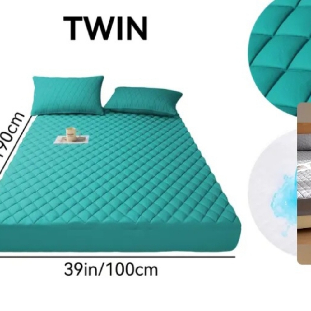 Turquoise Quilted Twin Mattress Topper